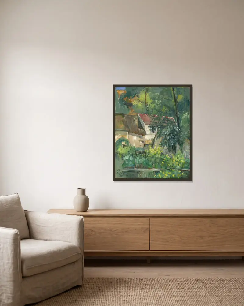 House of Père Lacroix av Paul Cézanne inramad på en vägg