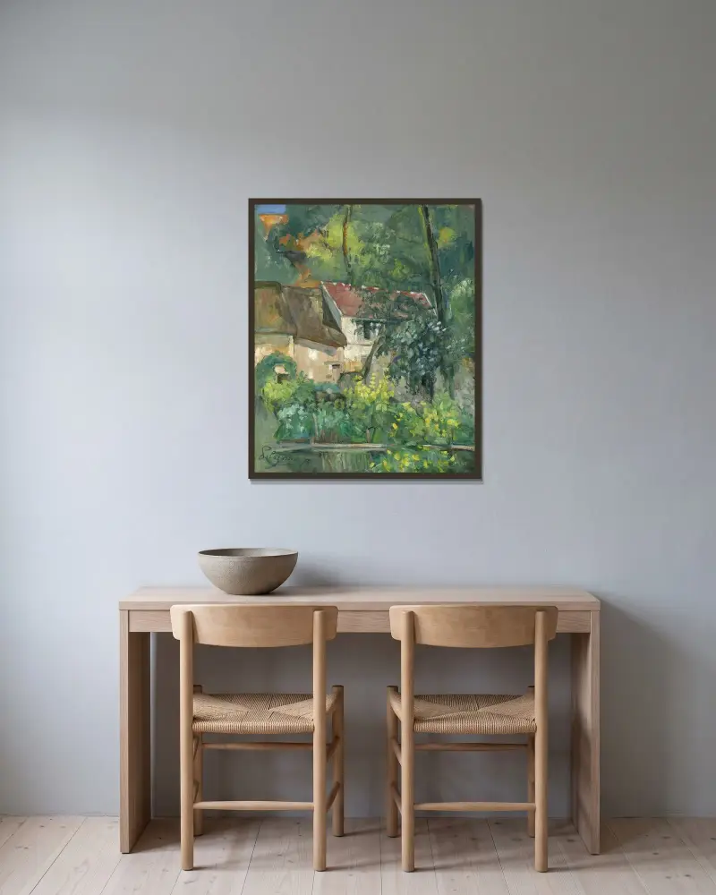 House of Père Lacroix av Paul Cézanne inramad på en vägg