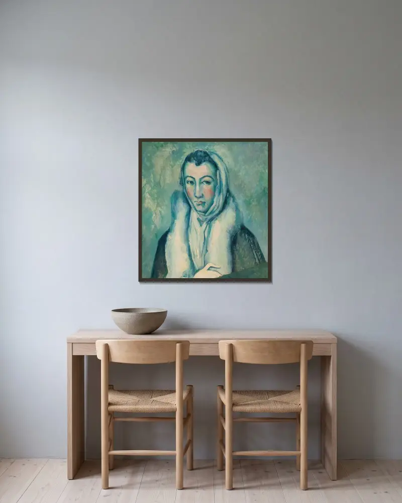 La Femme À L’hermine, D’après Le Greco av Paul Cézanne inramad på en vägg