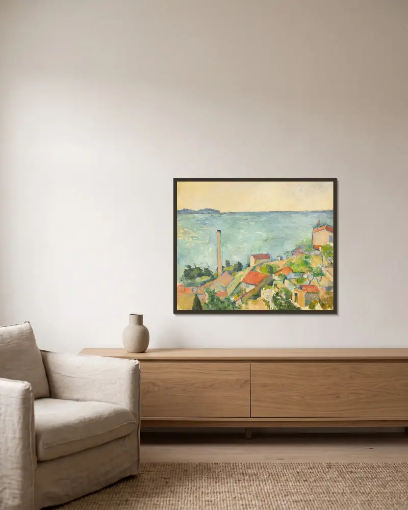 Das Meer bei L'Estaque von Paul Cézanne gerahmt an einer Wand