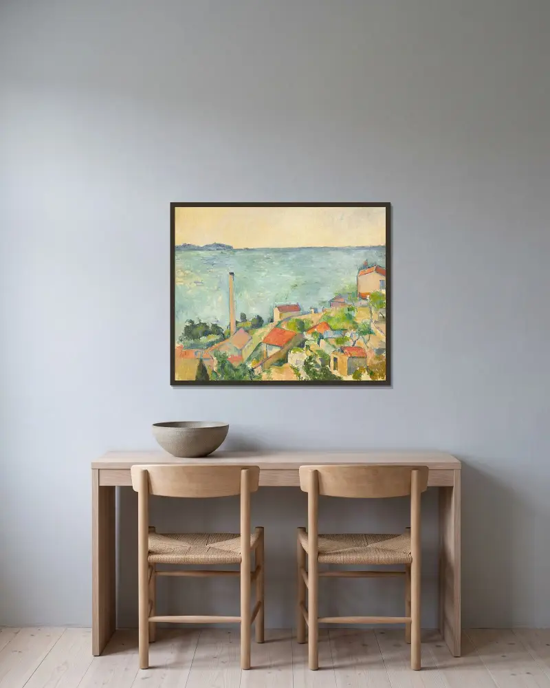 Das Meer bei L'Estaque von Paul Cézanne gerahmt an einer Wand