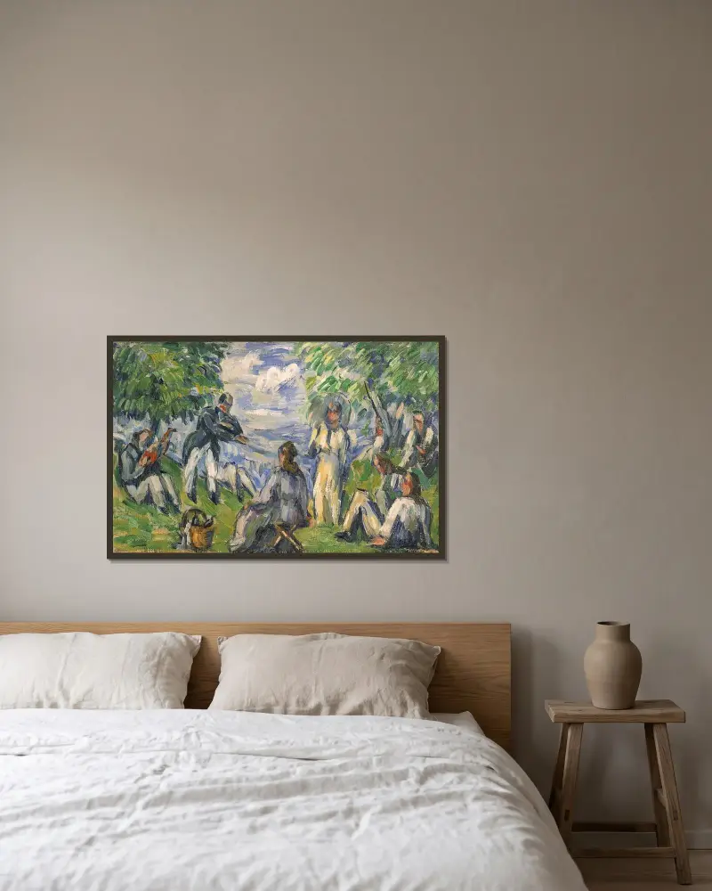 La Partie de campagne or Le Déjeuner sur l’herbe av Paul Cézanne inramad på en vägg