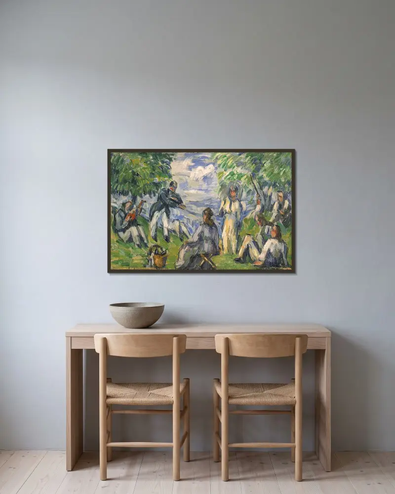 La Partie de campagne or Le Déjeuner sur l’herbe av Paul Cézanne inramad på en vägg