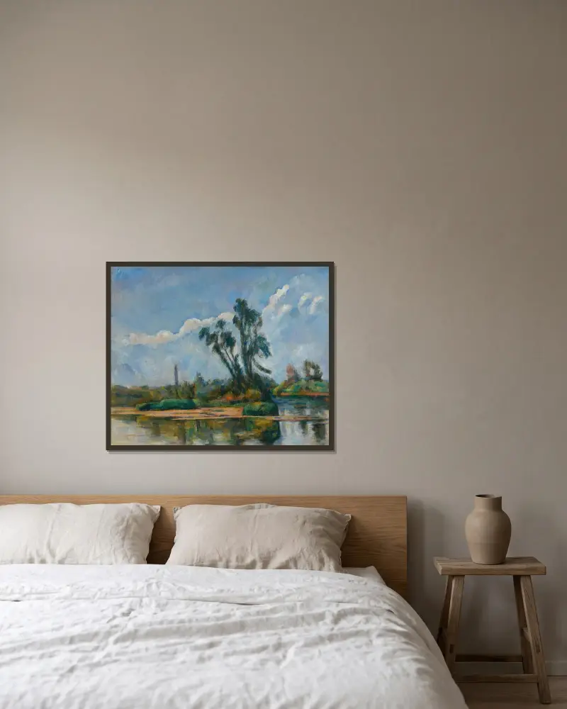 Der Fluss von Paul Cézanne gerahmt an einer Wand