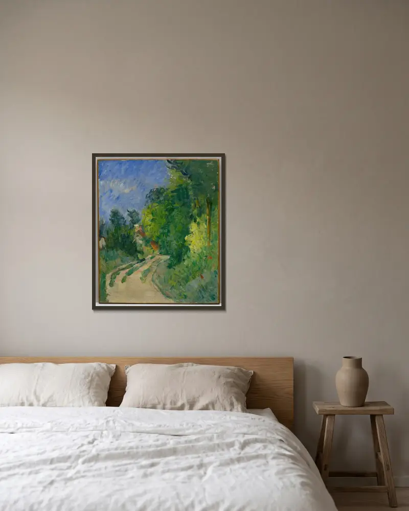 La Route tournante en sous-bois av Paul Cézanne inramad på en vägg