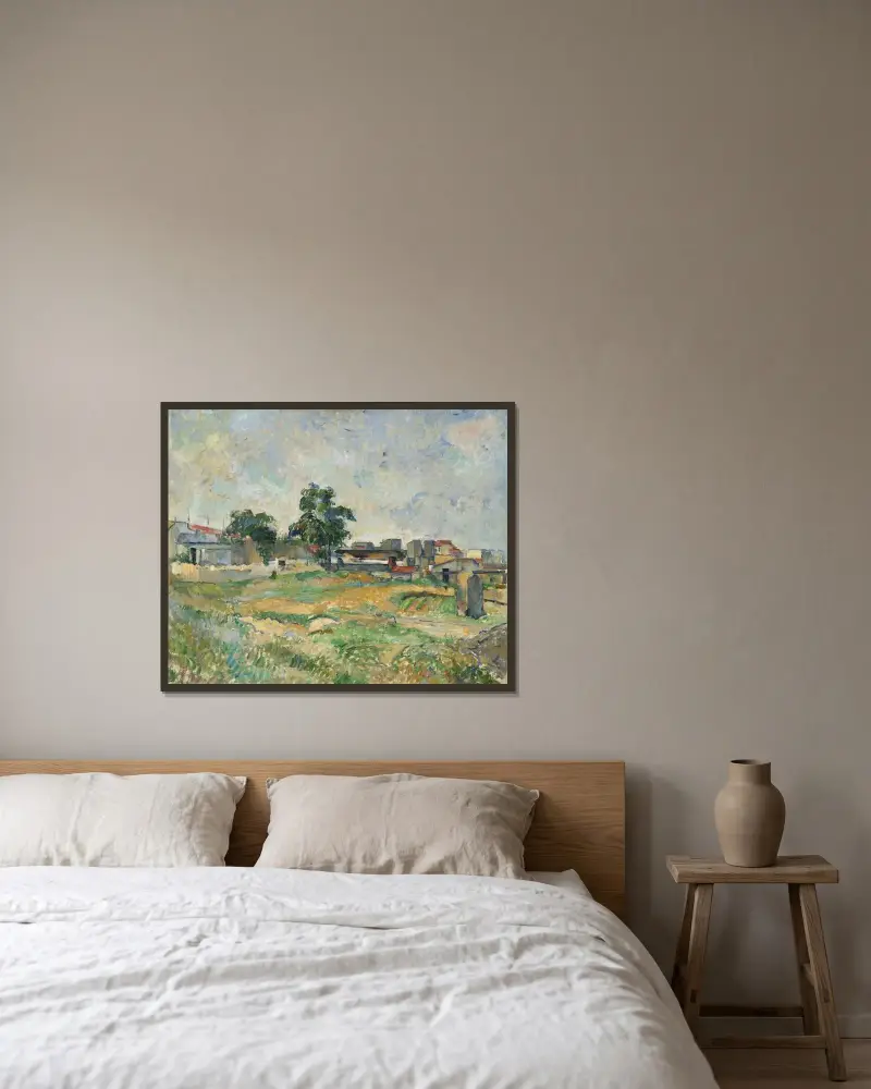 Landschaft bei Paris von Paul Cézanne gerahmt an einer Wand