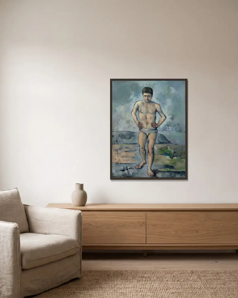 Le Grand Baigneur av Paul Cézanne inramad på en vägg