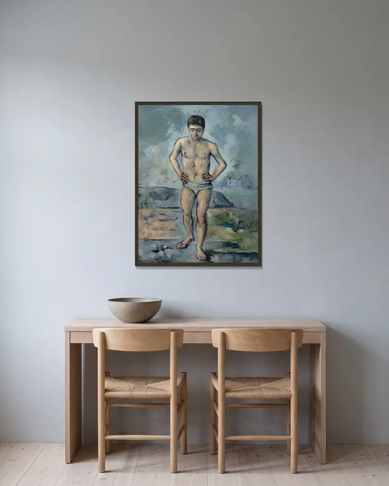 Le Grand Baigneur av Paul Cézanne inramad på en vägg