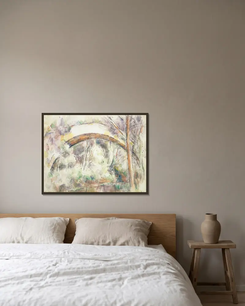 Le Pont des Trois Sautets av Paul Cézanne inramad på en vägg
