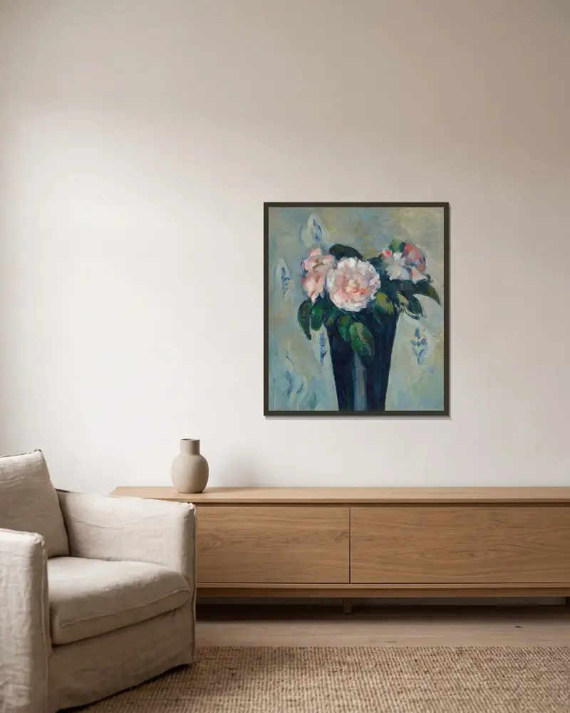 Le vase bleu sombre av Paul Cézanne inramad på en vägg