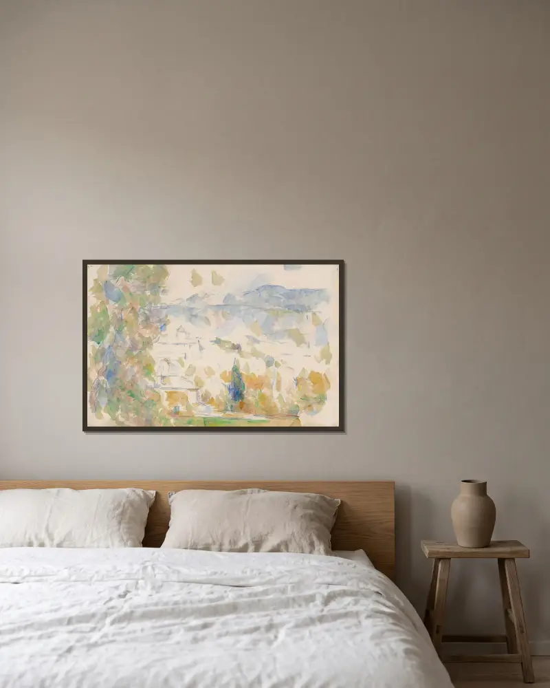 Les Bastides Lou Deven et Barbaroux av Paul Cézanne inramad på en vägg