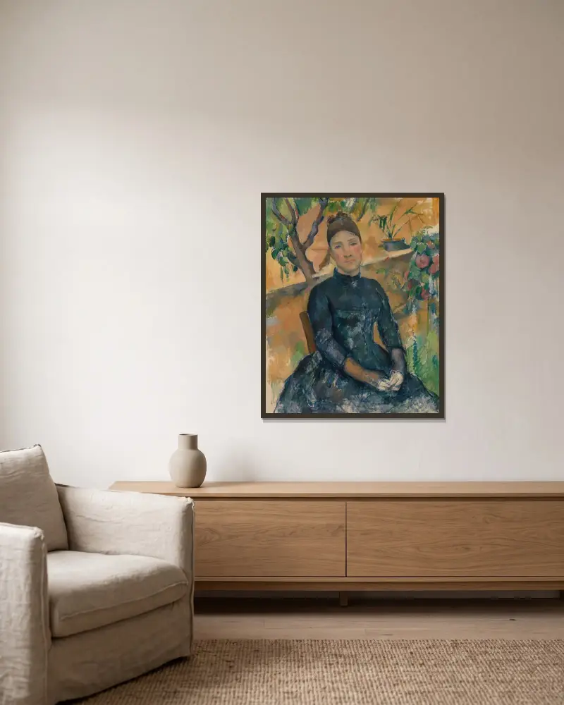 Madame Cézanne in the Conservatory av Paul Cézanne inramad på en vägg