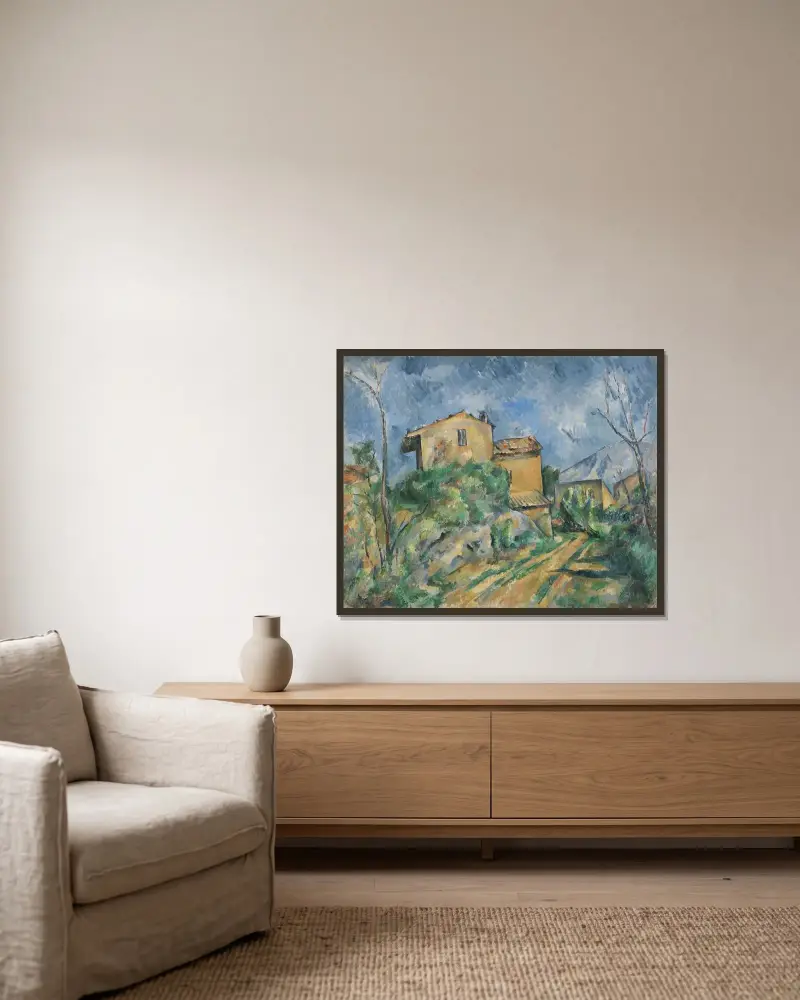 Maison Maria mit Blick auf Château Noir von Paul Cézanne gerahmt an einer Wand