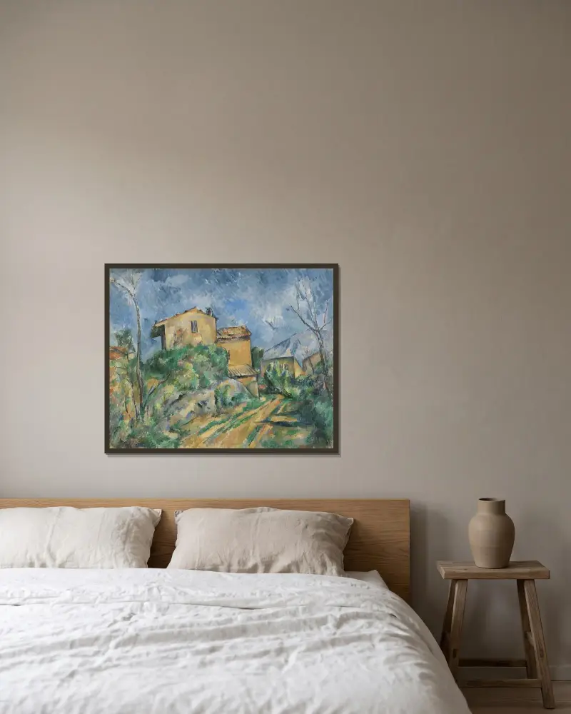 Maison Maria mit Blick auf Château Noir von Paul Cézanne gerahmt an einer Wand