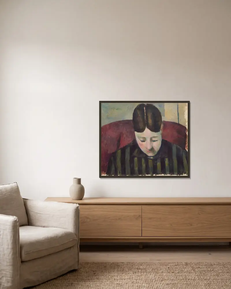 Portrait de Madame Cézanne av Paul Cézanne inramad på en vägg