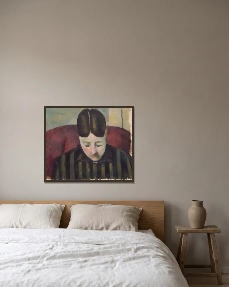 Portrait de Madame Cézanne av Paul Cézanne inramad på en vägg