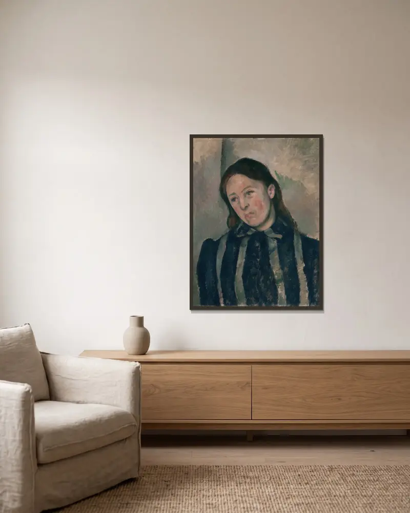 Portrait of Madame Cézanne av Paul Cézanne inramad på en vägg