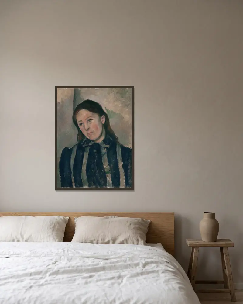 Portrait of Madame Cézanne av Paul Cézanne inramad på en vägg