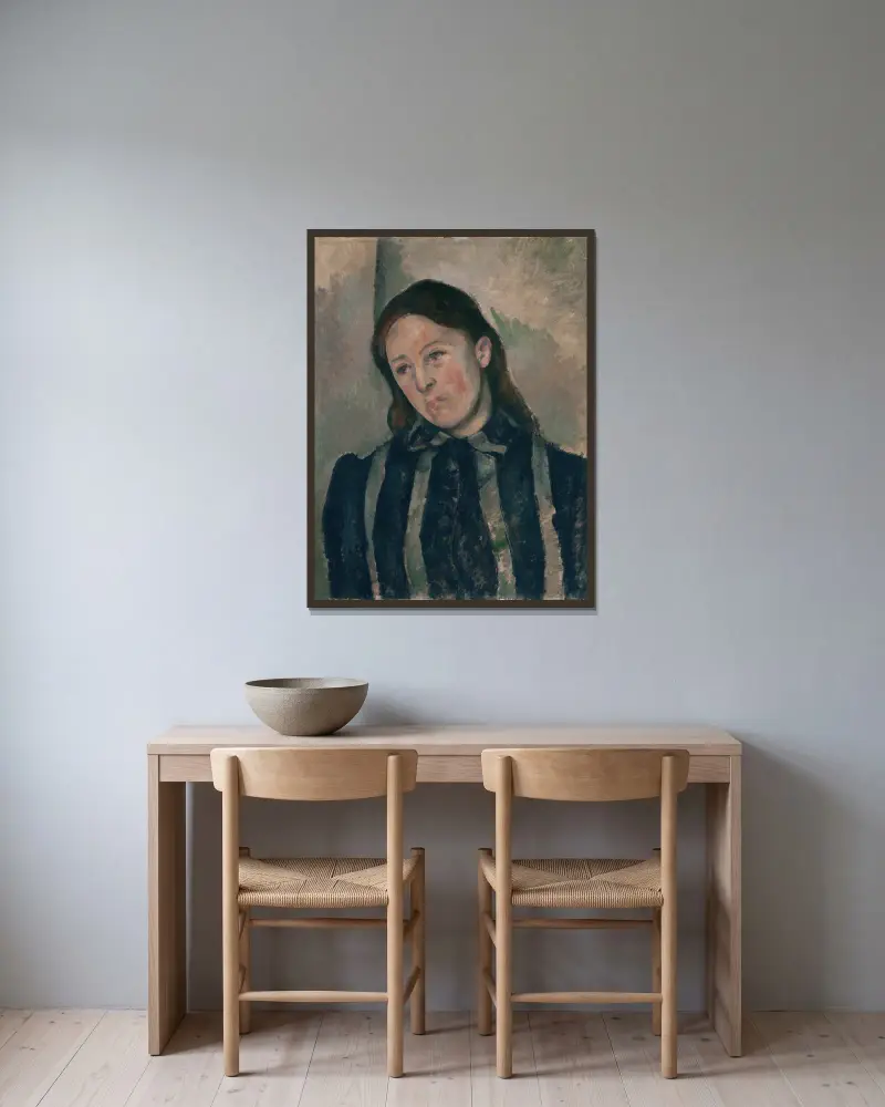Portrait of Madame Cézanne av Paul Cézanne inramad på en vägg