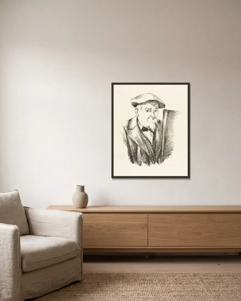 Selbstbildnis – Nr. 2 von Paul Cézanne gerahmt an einer Wand