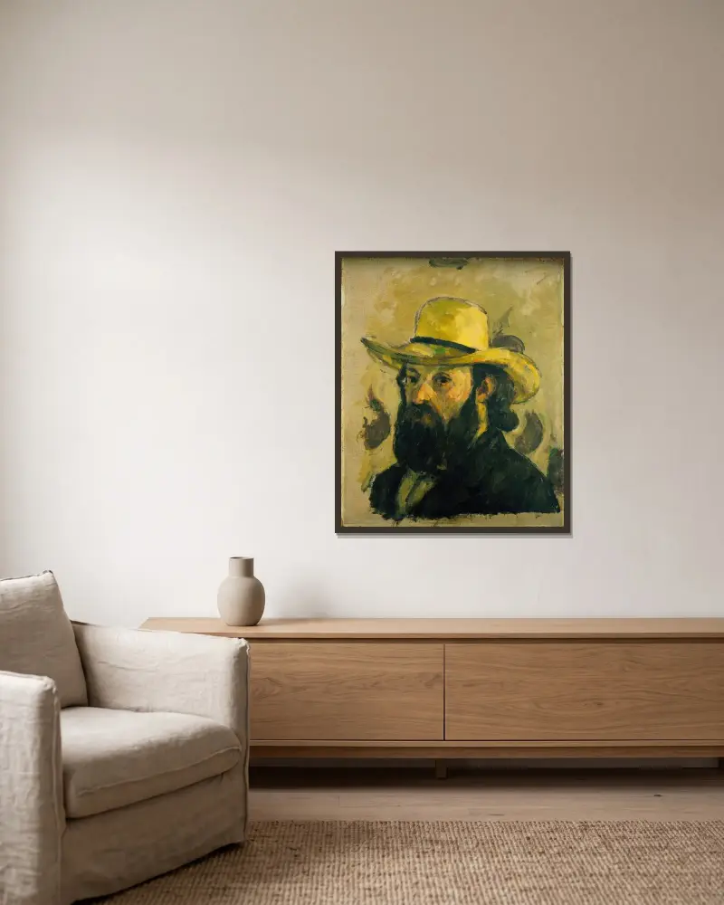 Autoportret w słomkowym kapeluszu, Paul Cézanne w ramie na ścianie