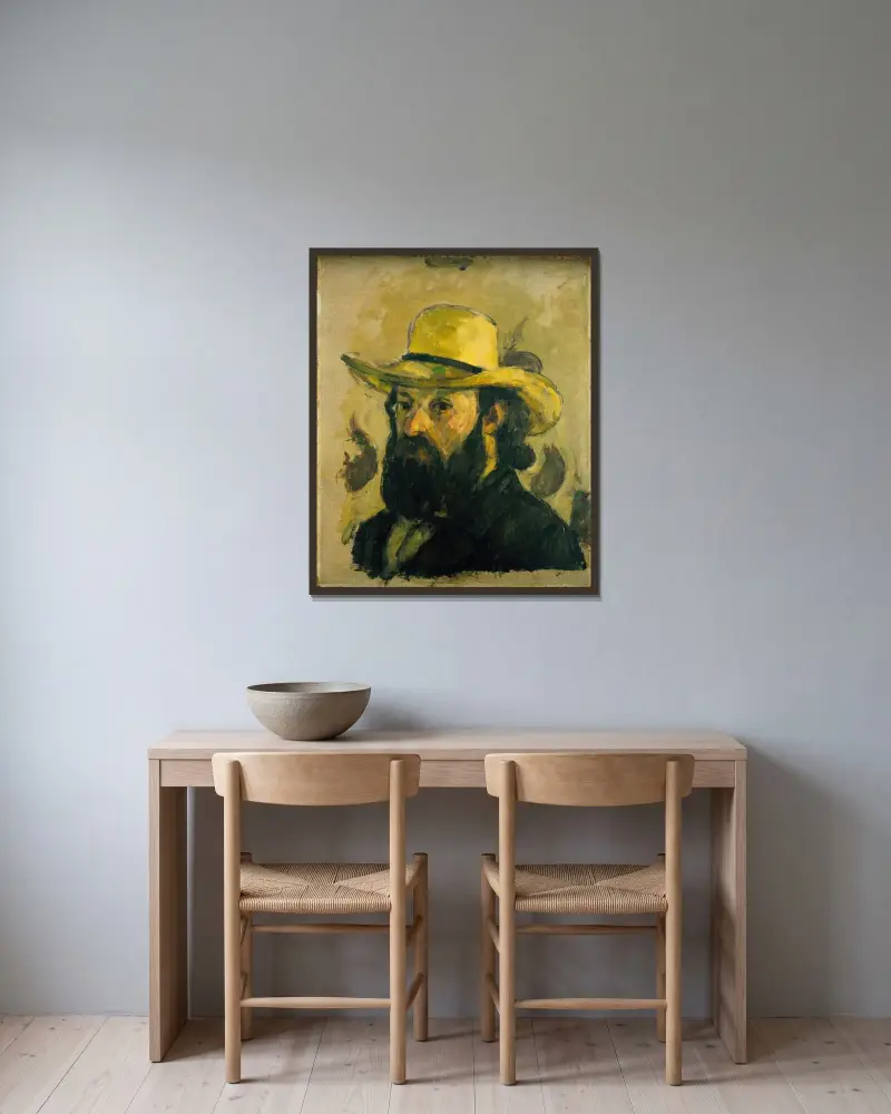 Autoportret w słomkowym kapeluszu, Paul Cézanne w ramie na ścianie