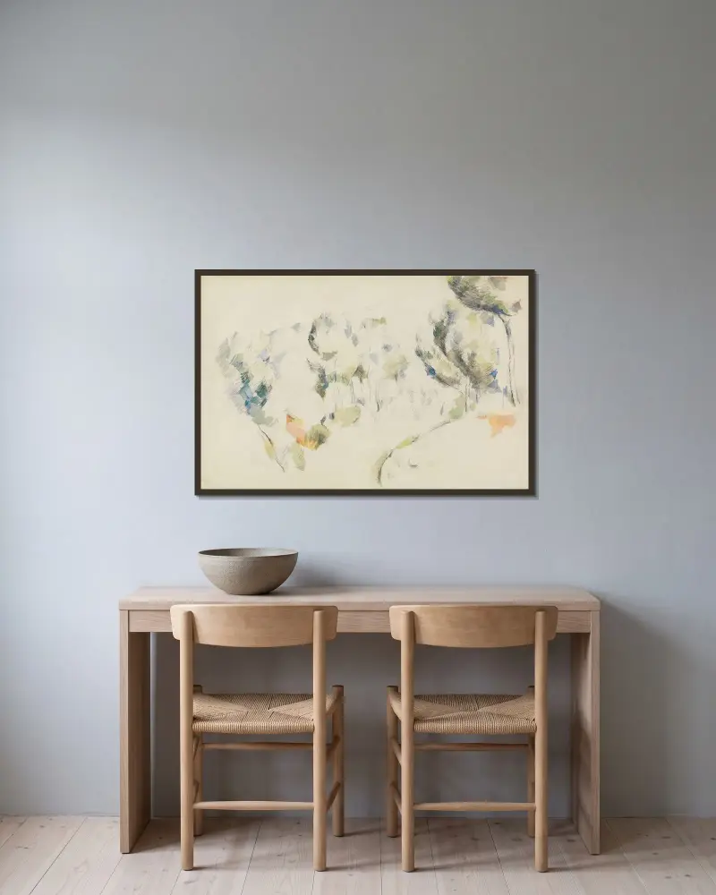 Sníženina se stromy, Paul Cézanne v rámu na stěně