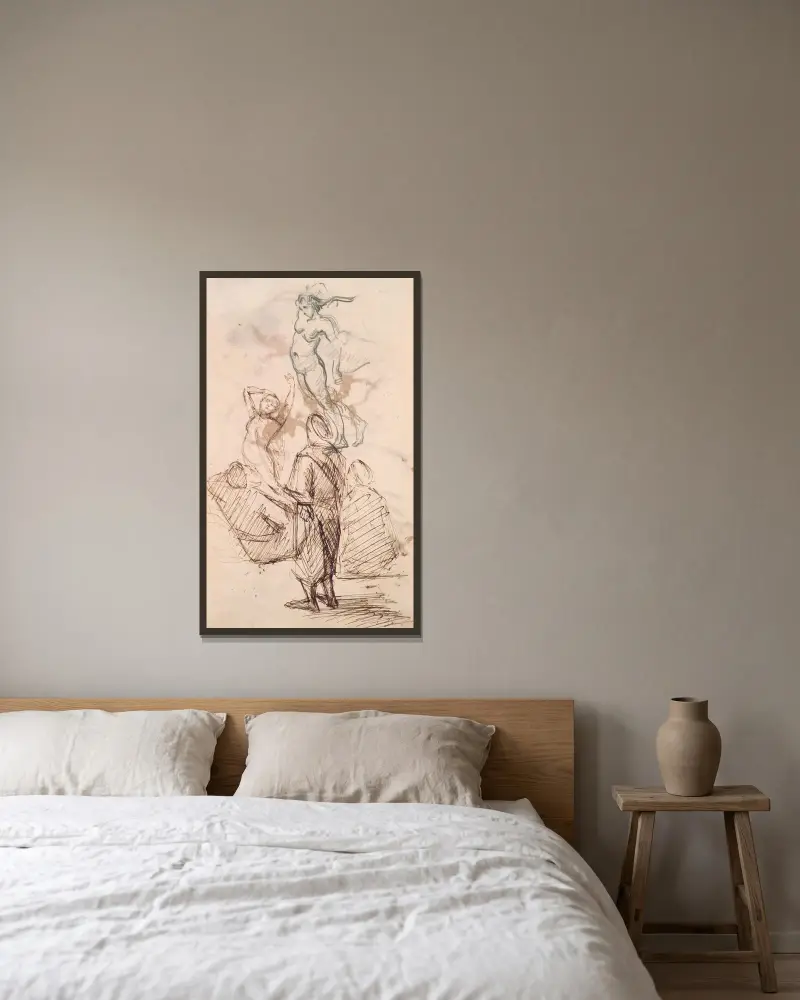 Sheet of Studies av Paul Cézanne inramad på en vägg