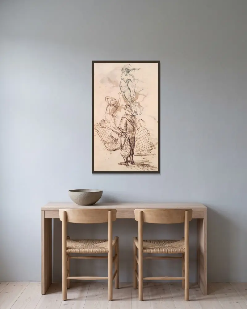 Sheet of Studies av Paul Cézanne inramad på en vägg