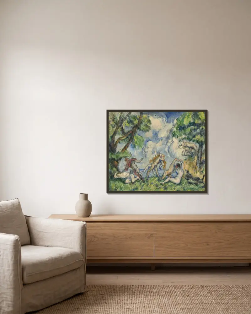 Der Kampf der Liebe von Paul Cézanne gerahmt an einer Wand