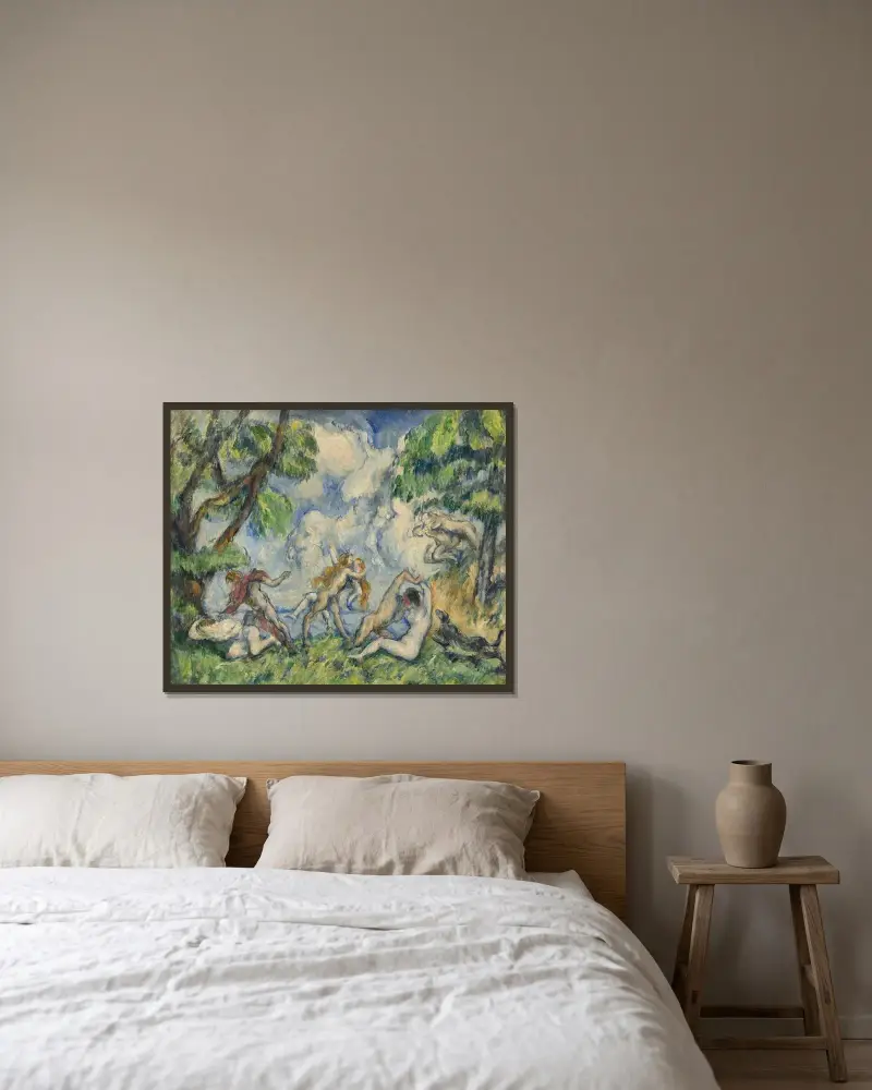 Der Kampf der Liebe von Paul Cézanne gerahmt an einer Wand
