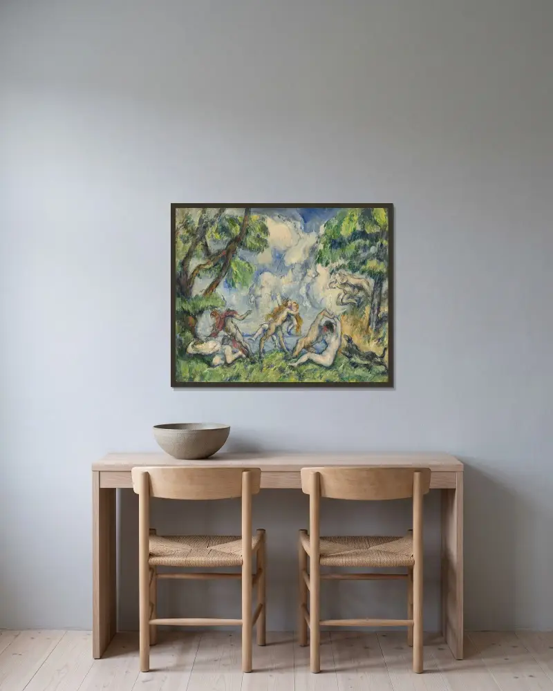Der Kampf der Liebe von Paul Cézanne gerahmt an einer Wand