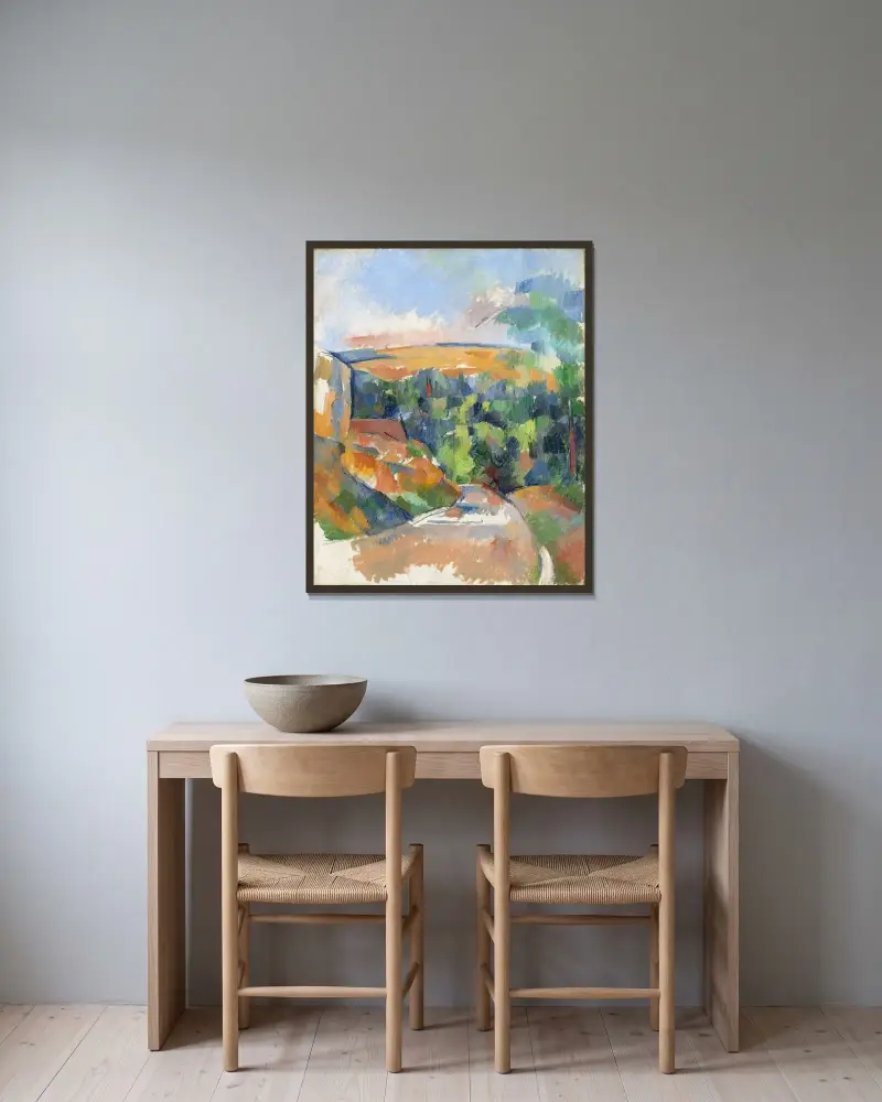 Die Kurve der Straße von Paul Cézanne gerahmt an einer Wand