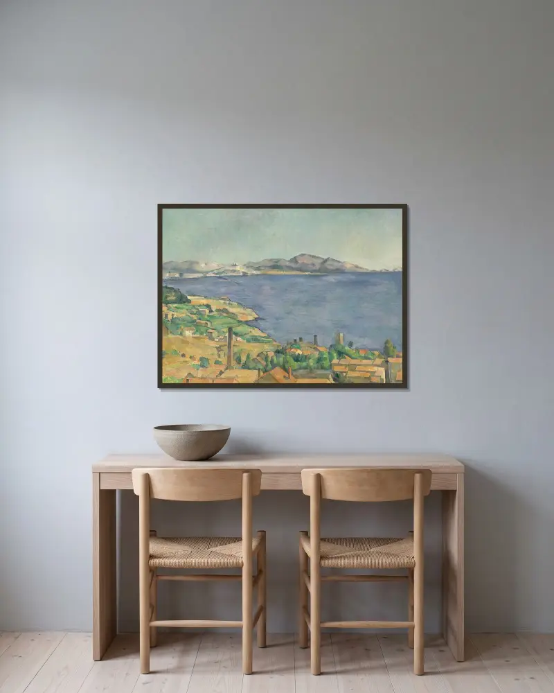 The Gulf of Marseilles Seen from L’Estaque av Paul Cézanne inramad på en vägg