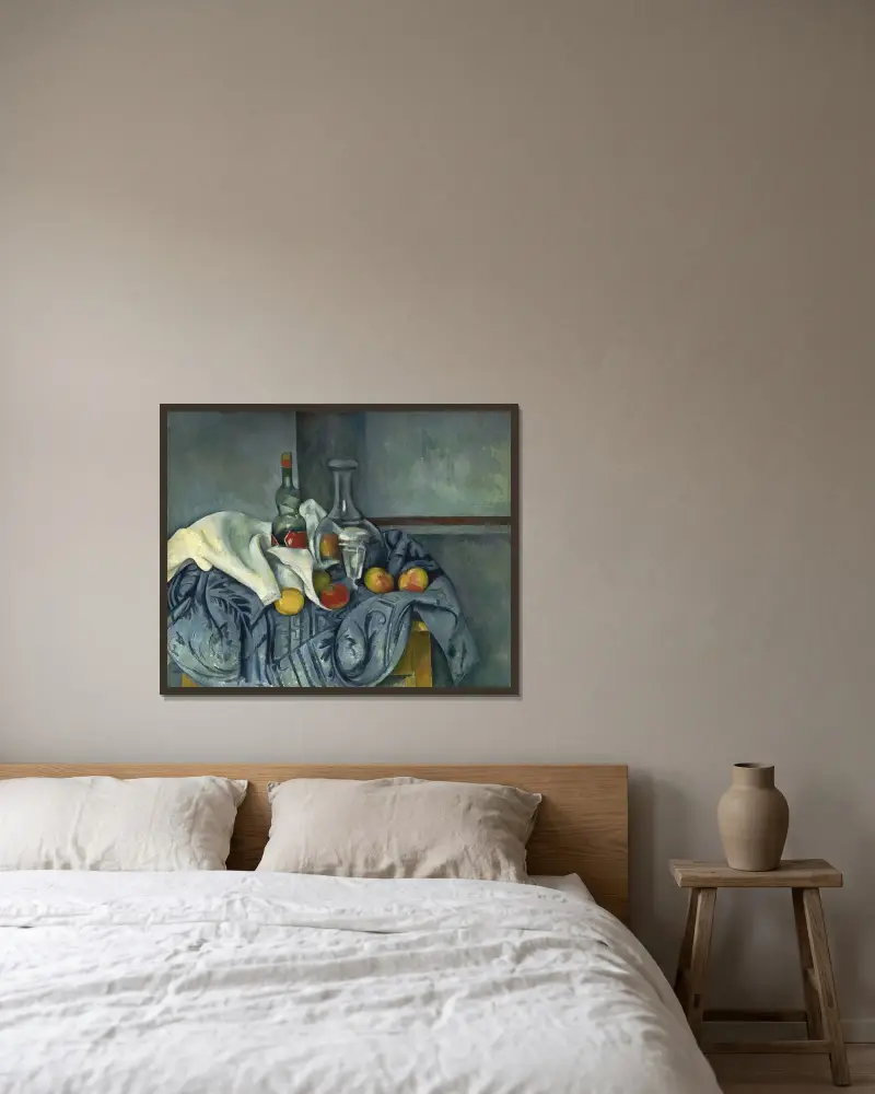 Die Pfefferminzflasche von Paul Cézanne gerahmt an einer Wand
