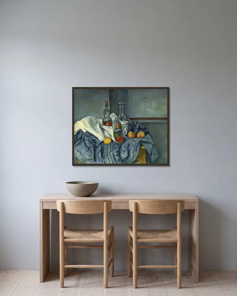 Die Pfefferminzflasche von Paul Cézanne gerahmt an einer Wand