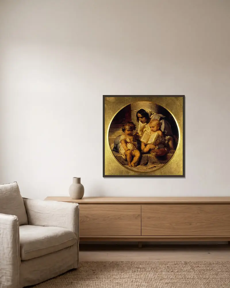 Ein Kind, das lesen lernt von Paul Delaroche gerahmt an einer Wand