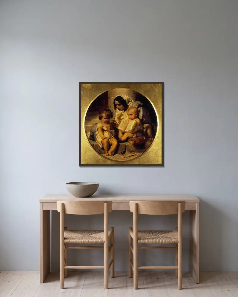 Ein Kind, das lesen lernt von Paul Delaroche gerahmt an einer Wand