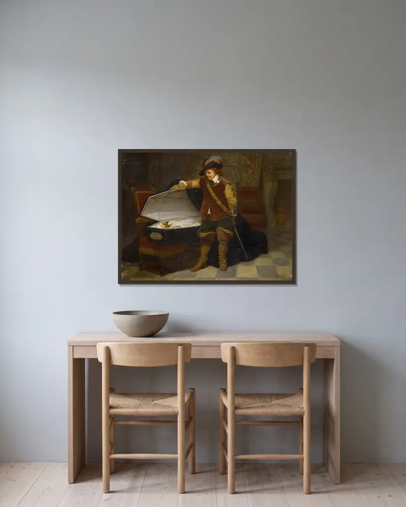 Cromwell And Charles I av Paul Delaroche inramad på en vägg