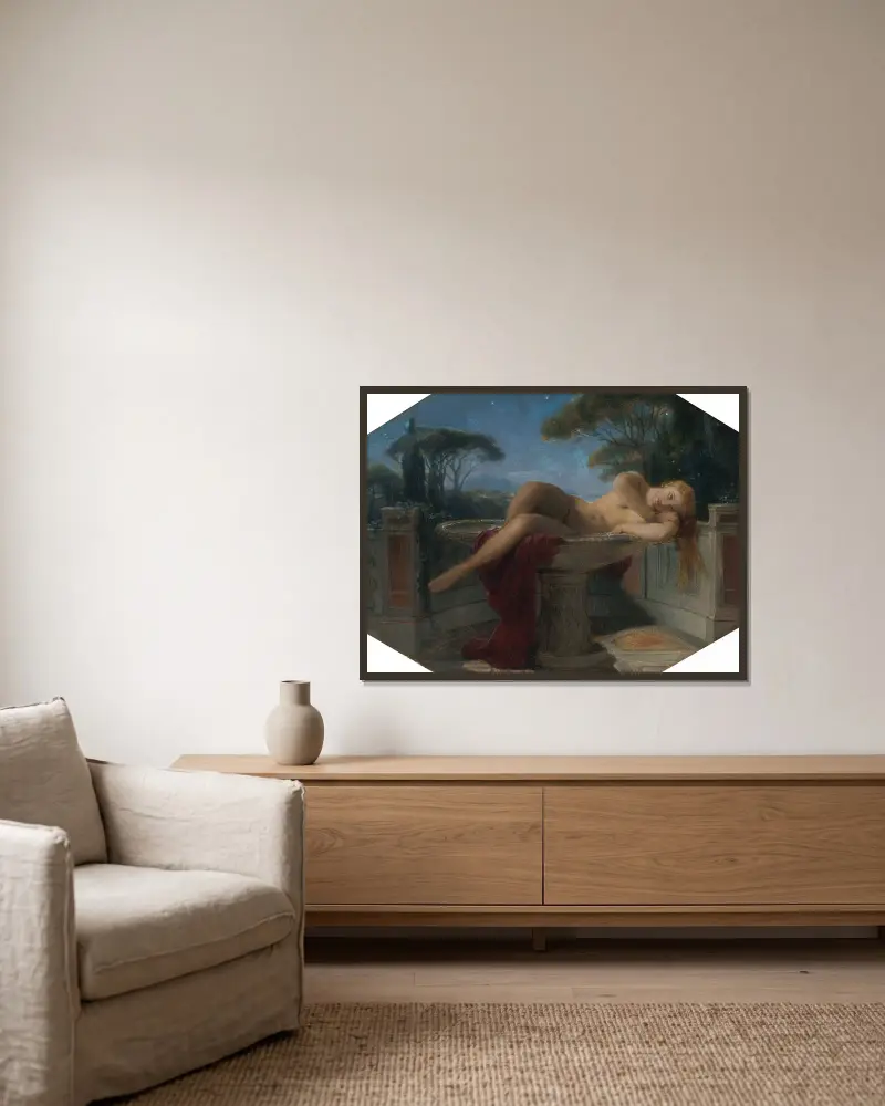 Jeune Fille Dans Une Vasque av Paul Delaroche inramad på en vägg