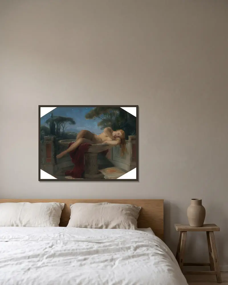 Jeune Fille Dans Une Vasque av Paul Delaroche inramad på en vägg