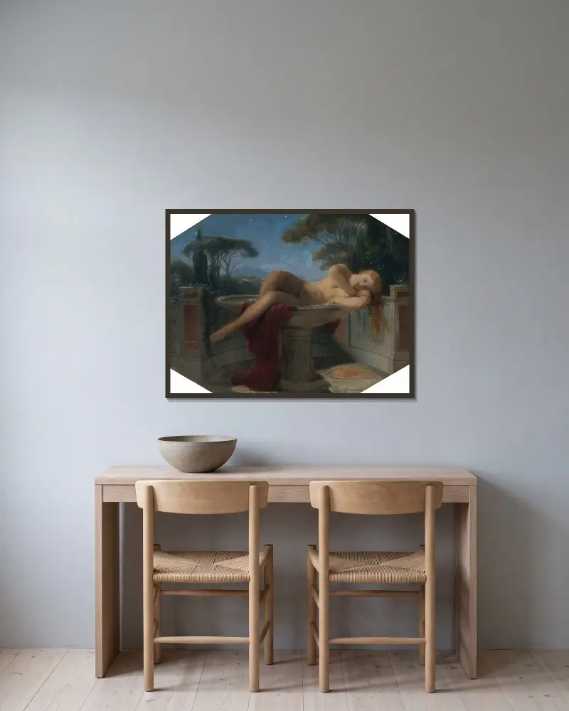 Jeune Fille Dans Une Vasque av Paul Delaroche inramad på en vägg