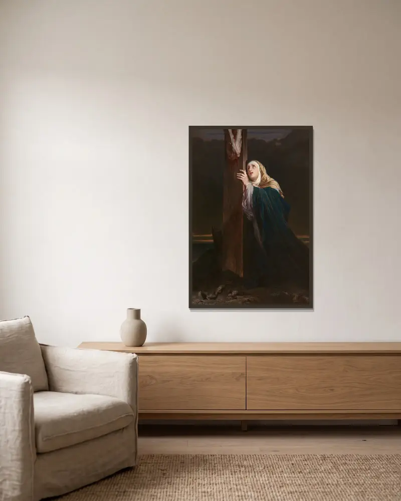 La Vierge au pied de la croix av Paul Delaroche inramad på en vägg