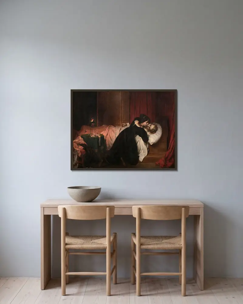Les suites d’un duel av Paul Delaroche inramad på en vägg