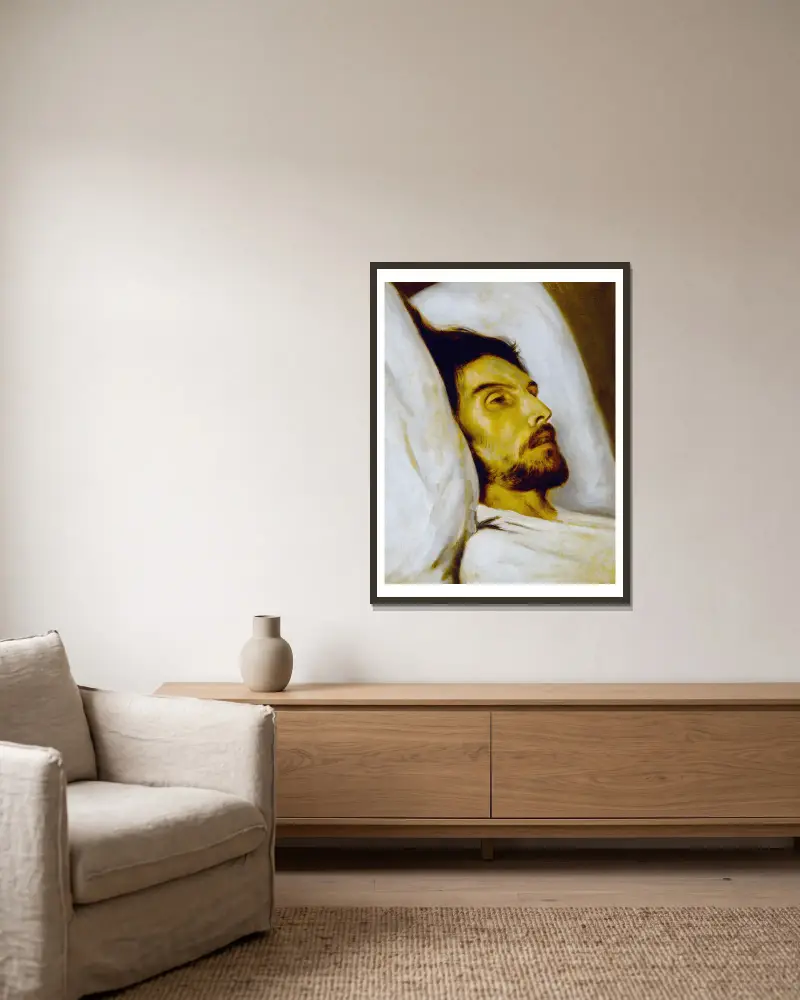 Portrait d’homme sur son lit de mort, autrefois dit Armand Carrel av Paul Delaroche inramad på en vägg