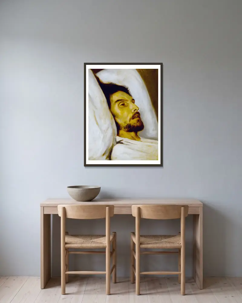 Portrait d’homme sur son lit de mort, autrefois dit Armand Carrel av Paul Delaroche inramad på en vägg