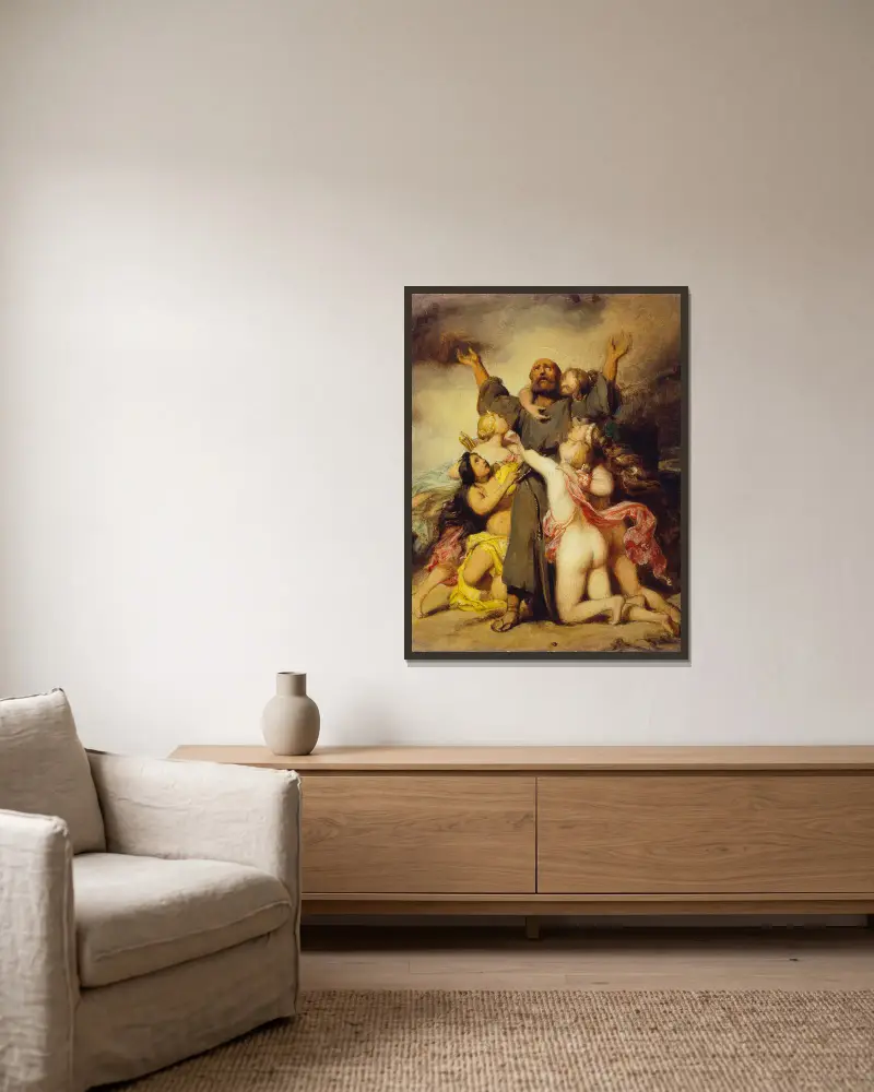 The Temptation of Saint Anthony av Paul Delaroche inramad på en vägg