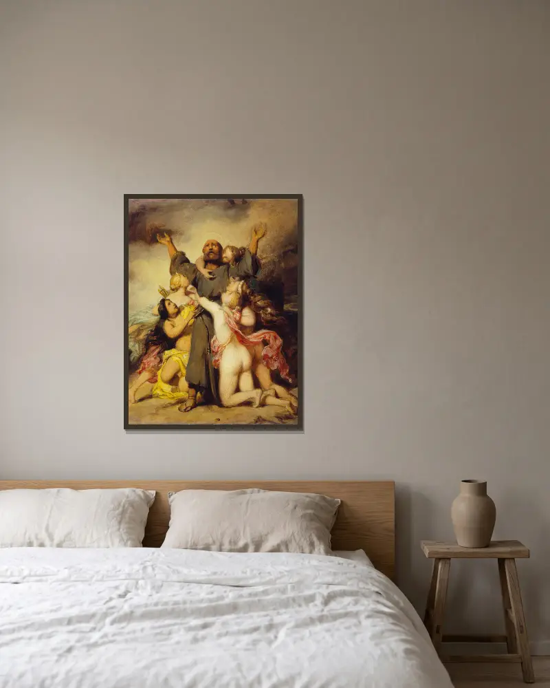 The Temptation of Saint Anthony av Paul Delaroche inramad på en vägg