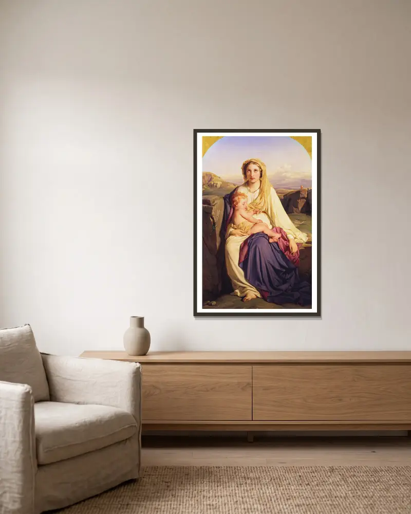 The Virgin and Child av Paul Delaroche inramad på en vägg