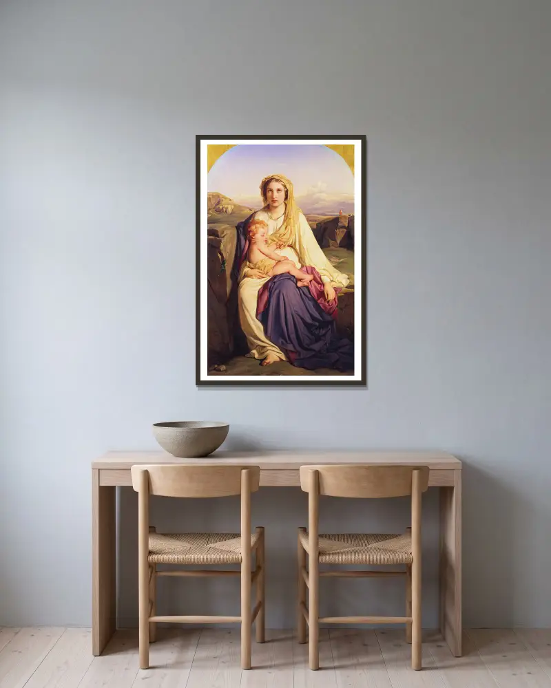 The Virgin and Child av Paul Delaroche inramad på en vägg